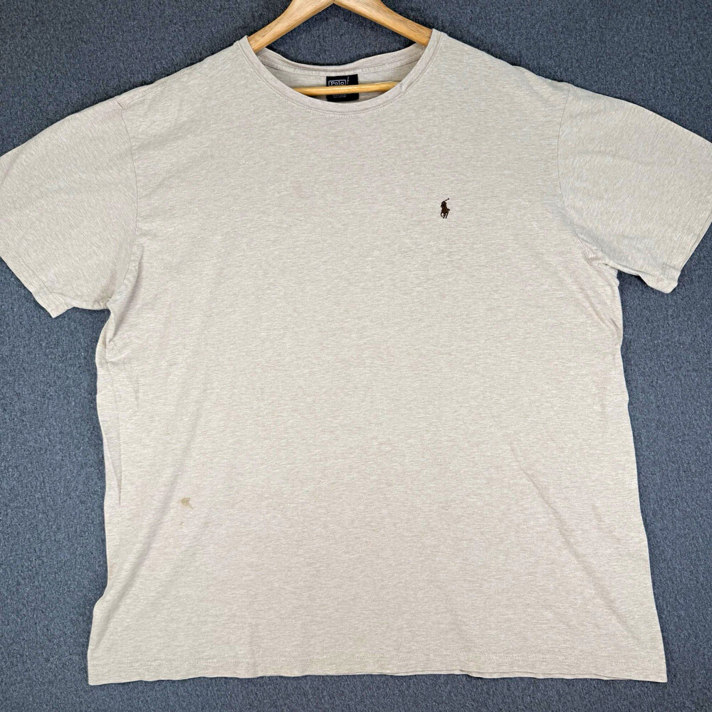 Polo Ralph Lauren Mens XL Oatmeal Heather Cotton T Shirt Brown Pony Logo READ